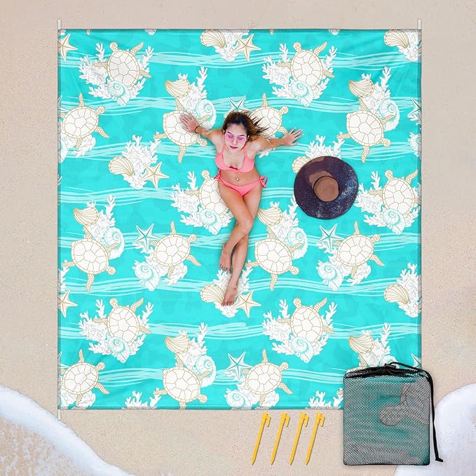 Sylfairy Beach Blanket Waterproof Sandproof Extra Large Beach Mat 79" X 82"for 1-4 Adults Quick Drying Durable Outdoor Picnic Mat for Beach Travel Camping Hiking