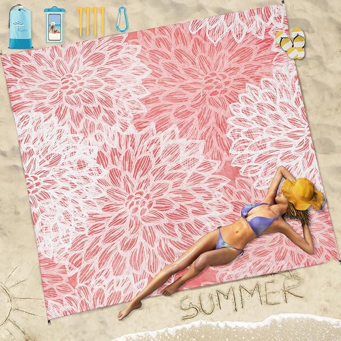 Beach Blanket Sandproof Waterproof 78''×110'' 1-7Adults Oversized,Compact Lightweight Durable Beach Mat for Travel Camping Hiking Picnic Blanket