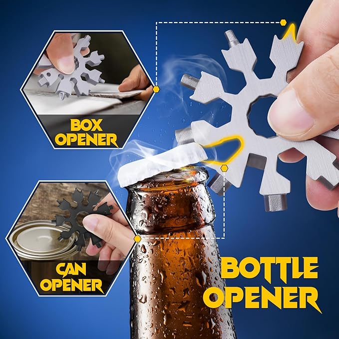 Stocking Stuffers for Men Snowflake Multitools - 20 in 1 Multi Tool Christmas Gifts for Men Women Adults Teens, Unique Ideas Gadgets Gifts for Dad, Pocket Size Mini Portable Screwdriver Bottle Opener