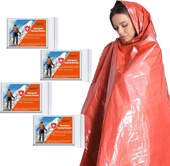 Emergency Mylar Thermal Blanket 82 * 51 in(4 Pack), Gigantic Space Blanket, Survival Blankets Heavy Duty Camping Gear, First Aid, Silver…