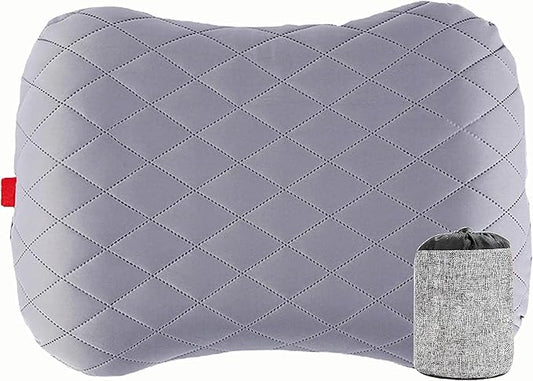 Portable Inflatable Neck Pillow for Outdoor Travel, Camping, Office Naps-Polyester + Washable Cotton-Color Available-Simple and Comfortable (Gray)