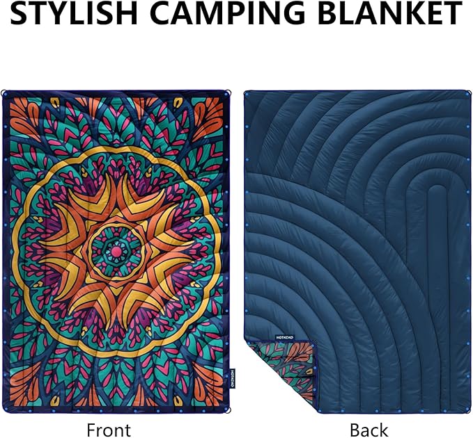 Camping Blanket,Lightweight Down Alternative Puffy Printed Camping Blanket Packable Outdoor Blanket for Camping,Traveling, Stadium, Hiking, Picnics