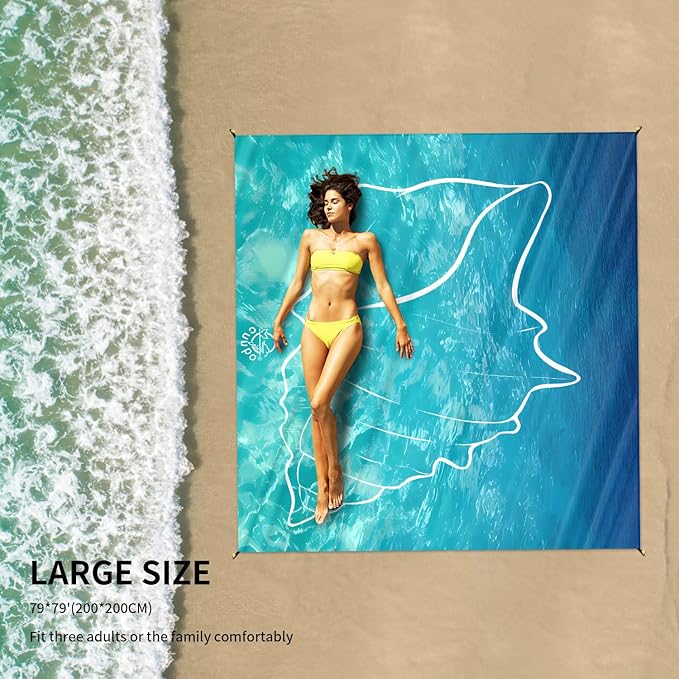 Beach Blanket Sandproof, 3D Printing 79" X 79" for 4-6 Adults Oversized Lightweight Picnic Blanket Portable Compact Quick Drying Picnic Mat for Outdoor Camping Hiking Travel