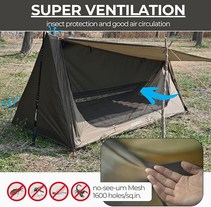 onewind 3 Season Backpacking Tent for Single Person, Ultralight Waterproof Silnylon Lightweight 1 Person Bushcraft Bivy Tent for Camping Backpacking Hiking, NO Trekking Pole