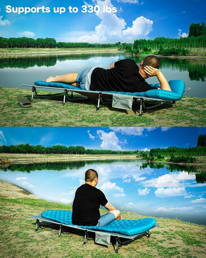 iClimb Super Easy Assemble Folding Cot Ultralight Compact Heavy Duty with Carry Bag for Adults Camping Backpacking (Grey)