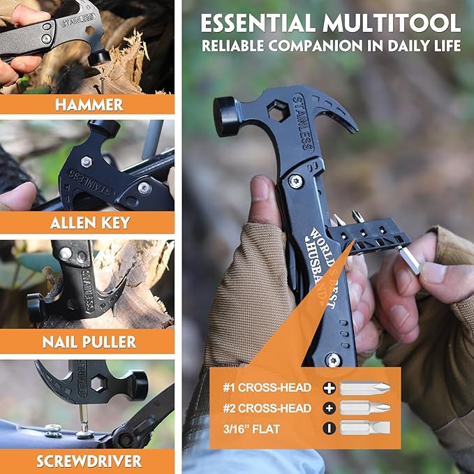 Husband Gifts for Valentines Day - Fathers Day Husband Gifts for Him, Husband Birthday Gift - 15 in 1 Multitool Hammer, Husband Gifts from Wife - Anniversary Christmas Ideal Gifts for Men Him