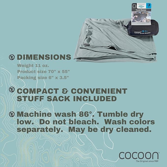 COCOON - Coolmax Travel Blanket | Compact Throw Blanket for Camping and Hiking | Fits in Backpack | Attaches to Luggage | Travel Essential | Fast Drying (Regular 70" x 55")