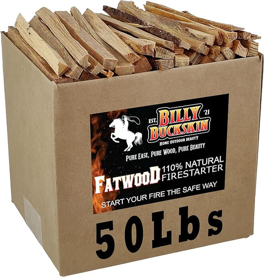 Billy Buckskin Co. 50 lb. Fatwood Fire Starter Sticks | Easy & Safe Fire Starter | Start a Fire with just 2 Sticks | Works in Any Weather Conditions | 50 lb Box