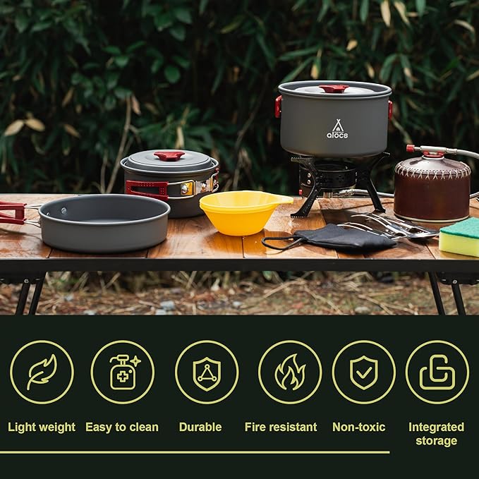 Alocs Camping Cookware, Portable Camping Essentials with Accessories, Camping Gear Camping Cooking Set for Outdoor Cooking, Backpacking, Hiking and Picnic.