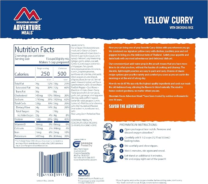 Mountain House Yellow Curry with Chicken & Rice | Freeze Dried Backpacking & Camping Food | 2 Servings | Gluten-Free