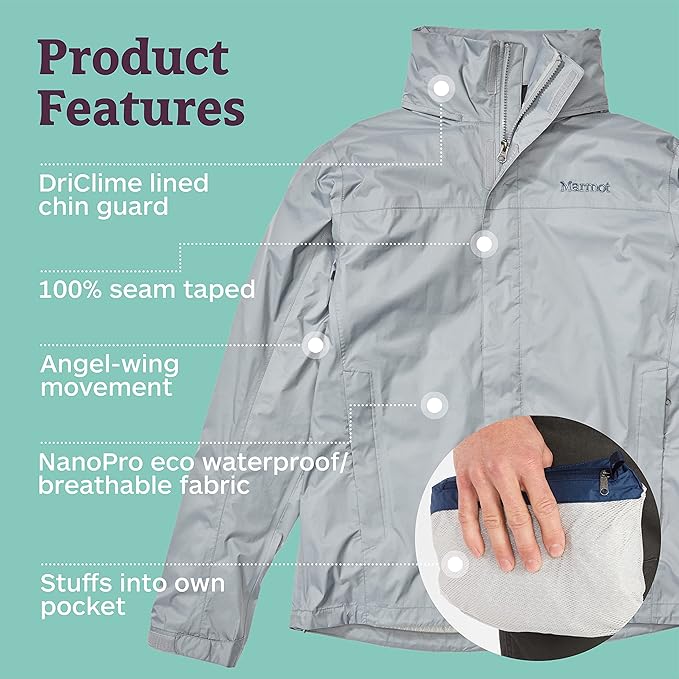 MARMOT Men's Precip Eco Waterproof Rain Jacket - 100% Recycled, Breathable, Lightweight, Packable Raincoat