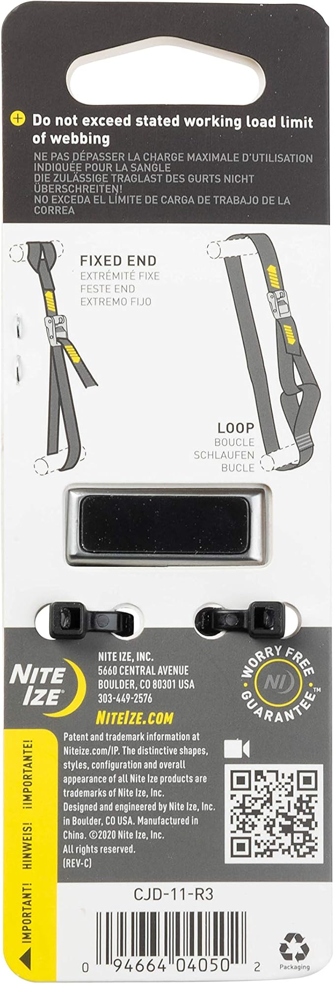Nite Ize Dual CamJam Tie Down System - Durable Tie Down Strap for Camping Accessories & Moving Supplies - Strap with Zinc Alloy Buckle - Fits Standard 1" Webbing
