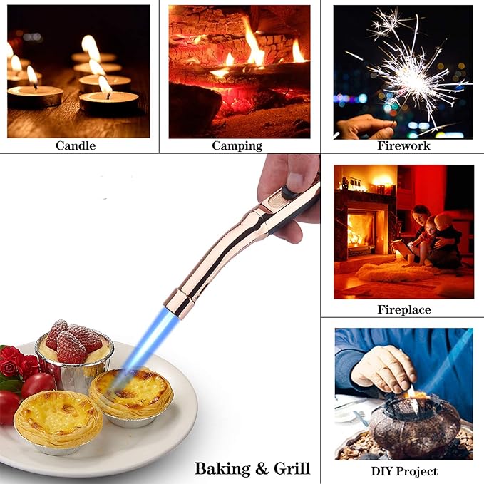 Yeuligo Torch Lighters, 7.6in Long Butane Lighter with Visible Window, Adjustable and Refillable Lighter for Kitchen Fireplace Camping Candle Grill BBQ Fireworks. Black (Gas Not Included)