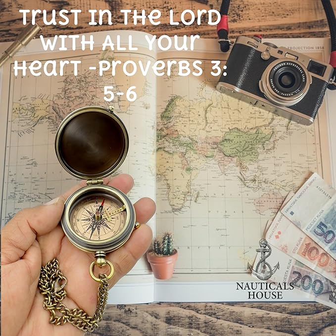 Bible Verse Brass Compass – “Trust in The Lord with All Your Heart” (Proverbs 3:5-6) | Religious Gifts for Men, Women, Boys, Girls, Teens | Daily Encouragement, Easter, Baptism, Faith-Based Keepsake
