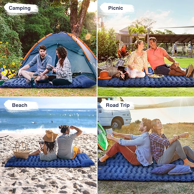 Camping Sleeping Pad Inflatable Sleeping Mat with Pillow Built-in Foot Pump Camping Mat Thickness 4 Inch Waterproof Portable and Compact Camping Mattress for Backpacking Hiking Traveling Tent