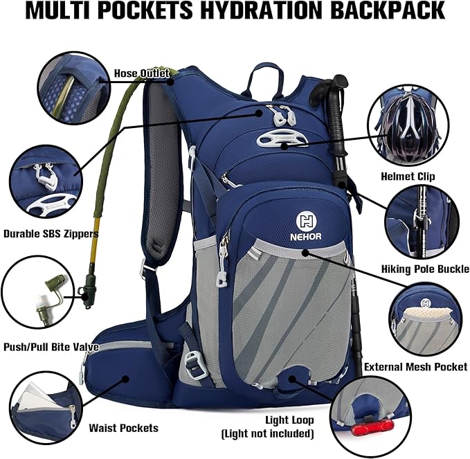 Hiking Backpack Men Women,Hydration Backpack Pack with 2L Water Bladder,Lightweight Water Backpack for Hiking,Running,Cycling,Camping