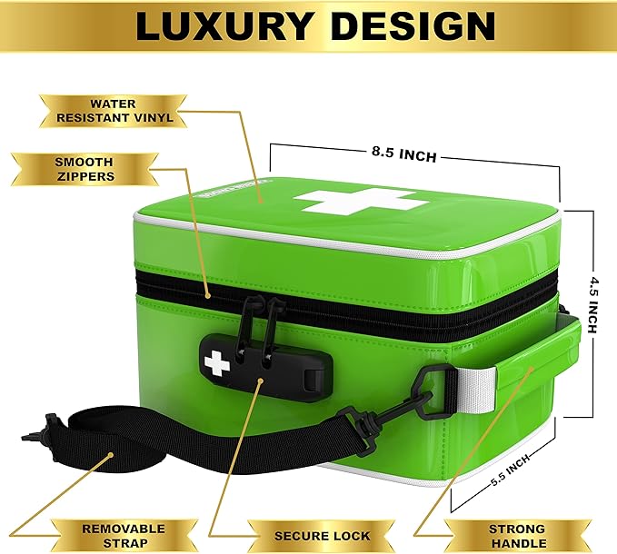 GREEN CROSS Smell Proof Bag Stash Box Medicine Bag Stash Bag 9x6x5 (Green Vinyl)