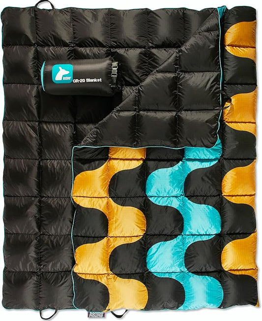 Horizon Hound Down Camping Blanket - Outdoor Travel Blanket | Sustainable Insulated Down | Lightweight & Warm Quilt for Camping, Stadium, Hiking & Festival | Water Resistant, Packable & Compact