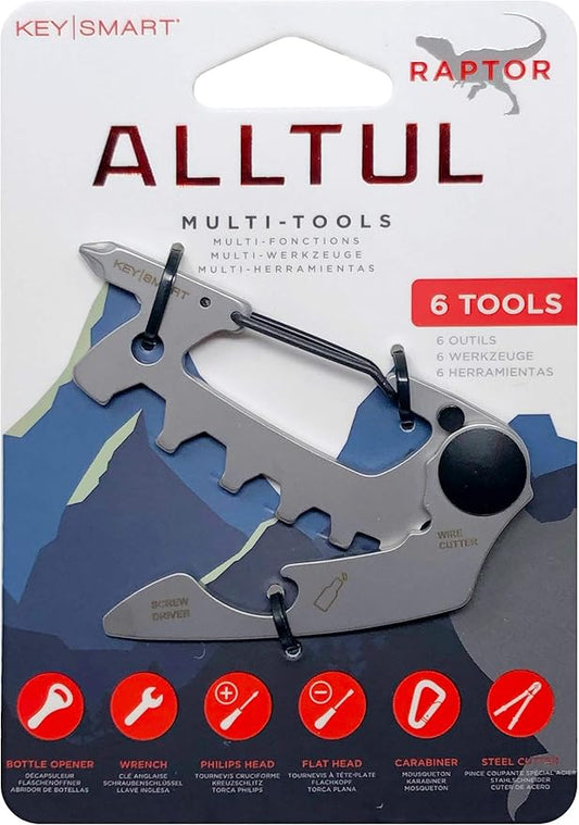 KeySmart AllTul Raptor - 6-in-1 Multi-Purpose Keychain Multitool with Bottle Opener, Wrench, Philips Head, Flat Head, Carabiner, and Steel Cutter Ideal Utility Tool for Camping, Fishing Etc.