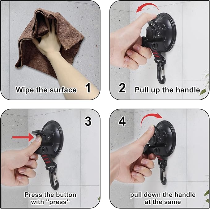 Vashly Heavy Duty Suction Cup 5Pcs Strong Suction Cups with Hooks and 5Pcs Tarp Clips Deavy Duty Lock Grip for Car Awning Boat Camping Trap Tie Down