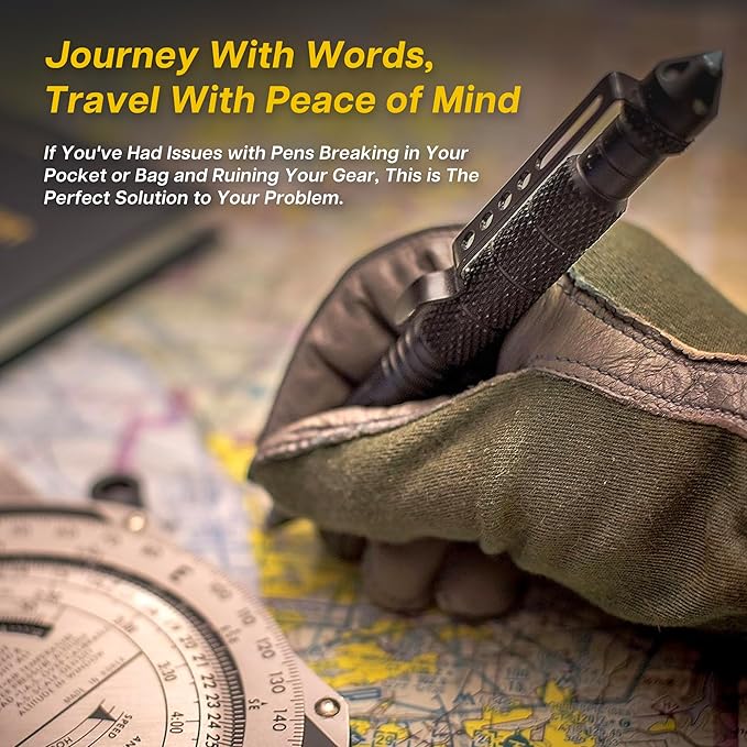 Tactical Pen Multitool – Gifts For Men Dad - Diamond Thread Grip, Strong Rugged Aluminum EDC Survival Gear, Pocket Military Writing Glass Breaker, Pen Collection - Black Card