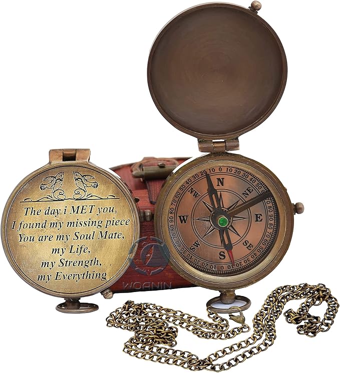 Engraved Compass, Gift for Husband,Anniversary,Wedding Him, Long Distance Boyfriend Gift, Fiance I Miss You Relationship Army (The Day Met You), 2 inches Inch