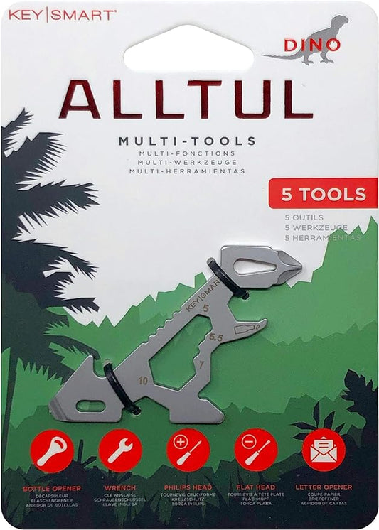 KeySmart AllTul Dino - 5-in-1 Everyday Carry Multi-Purpose Keychain Multitool with Bottle Opener, Wrench, Philips Head, Flat Head and Letter Opener