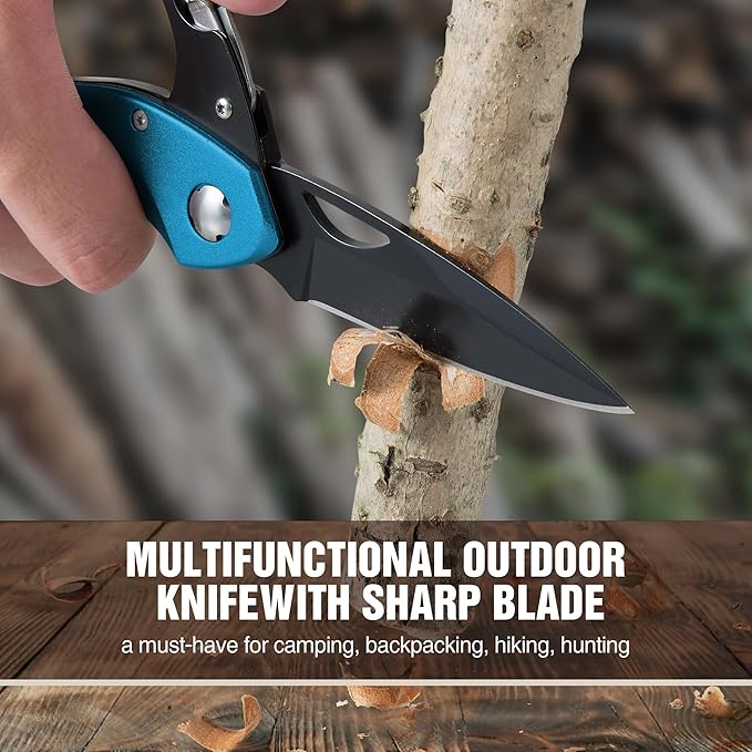 Multitool Carabiner with Pocket Knife, EDC Carabiners Keychain with Bottle Opener, Window Breaker Folding Knives and Screwdriver, Survival Gear for Outdoor Camping Hiking for Men