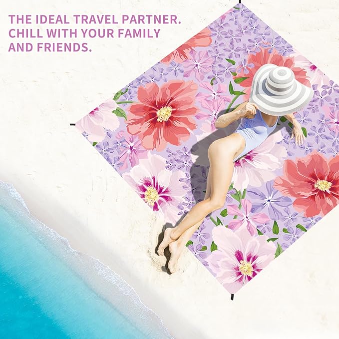 BYDOLL Beach Blanket Sandproof Waterproof 78''×81'' 1-4 Adults Compact Lightweight Oversized Beach Blanket Large Picnic Mat Beach Blanket for Travel Camping Hiking Picnic