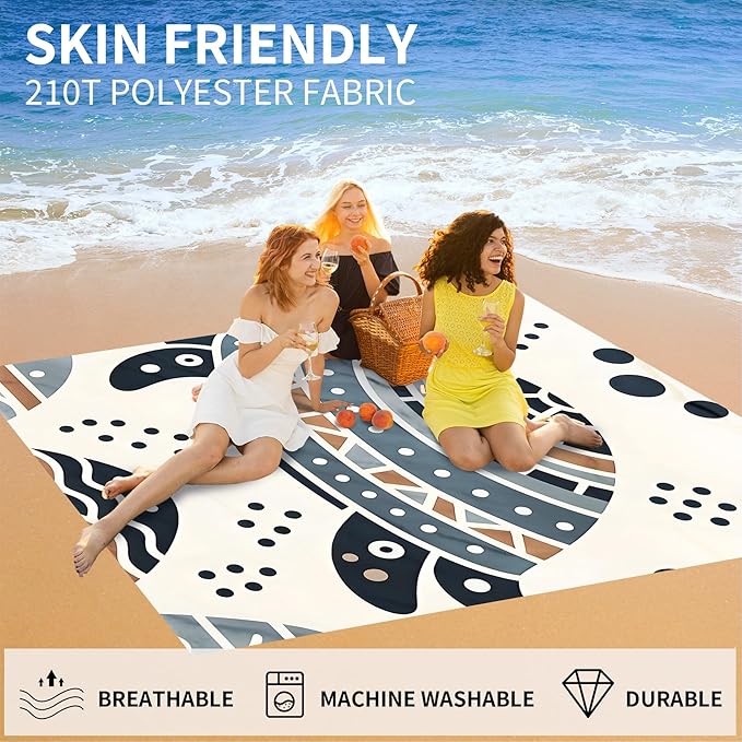 Large Beach Blanket Waterproof Sandproof 108"x 82" for 1-6 Adults,Quick Drying Beach Mat,Lightweight & Durable,Beach Essentials for Family Beach Camping Travel Picnic