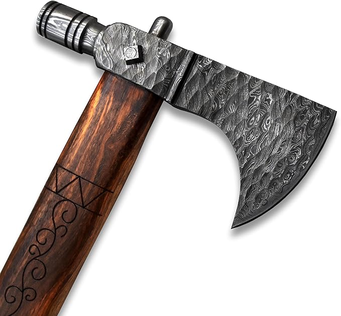 Custom Handmade Viking Hatchet Axe - Damascus Steel Bearded Axe - Camping Tomahawk Battle Axes - Camping Axes and Hatchets - Tomahawk Axe - Axe Tool - Battle Axe - Axe with Sheath