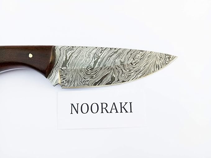 Nooraki HK-78 Handmade Damascus Skinner Hunting Knife 224 Layers with Leather Sheath Full Tang (8 Inches, Rosewood Handle)