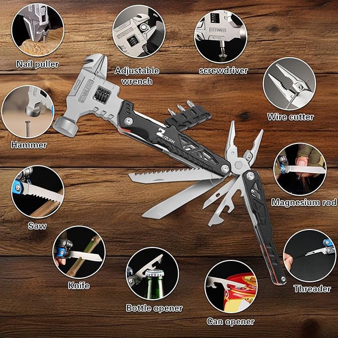 Upgraded 18 in 1 Multitool,Professional Stainless Steel Multitool Pliers with Replaceable Alloy Steel Blades Wire Cutters,Bottle Opener,Nylon Sheath,Apply to Survival,Camping & Hunting(Black)