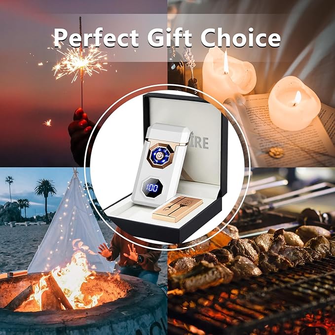 SKRFIRE Electric Lighter Rechargeable USB C Arc Plasma Lighter High Power Flame Cool Lighter Windproof Electronic Candle Lighter with LED Flashlight for Candle, Firework, Incense (Black)