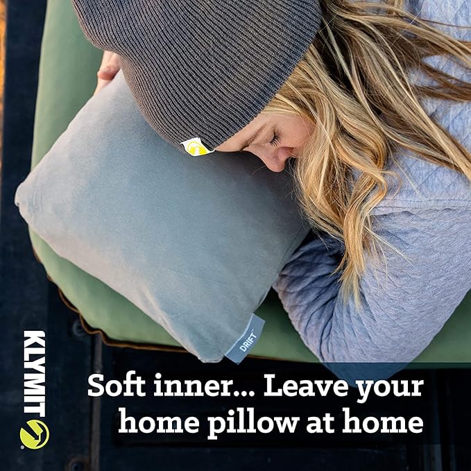 Klymit Drift Camping Pillow, Shredded Memory Foam Travel Pillow with Reversible Cover for Outdoor Use, Orange, Large
