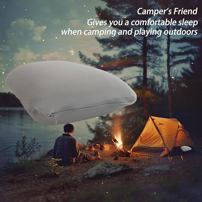 Travel Pillow Small Camping Pillow Memory Foam Bed Neck Soft Pillow Lightweight Easy to Carry Portable Cooling Home Pillow Removable Pillow Cover with Travel Storage Bag (Gray)