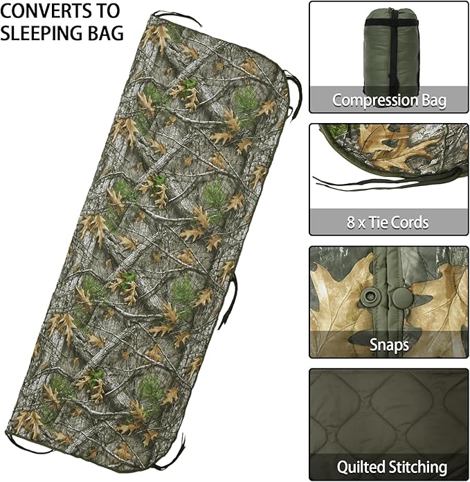 Military Poncho Liner 60”x 79” Camping Blanket Woobie Compact Waterproof for Travel Stadium Outdoor Camping