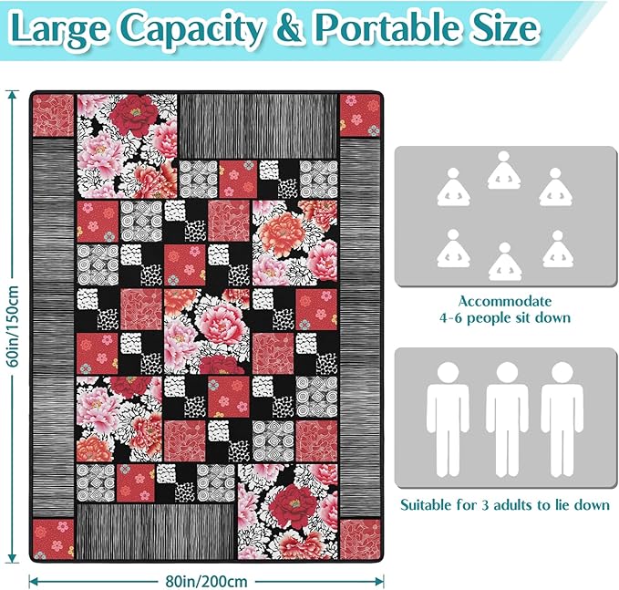 Floral Peony Flower Picnic Blanket Waterproof Foldable Extra Large Picnic Mat Beach Blanket 60"x80" for Camping Beach Hiking Patio Party Outdoor Decor Gifts