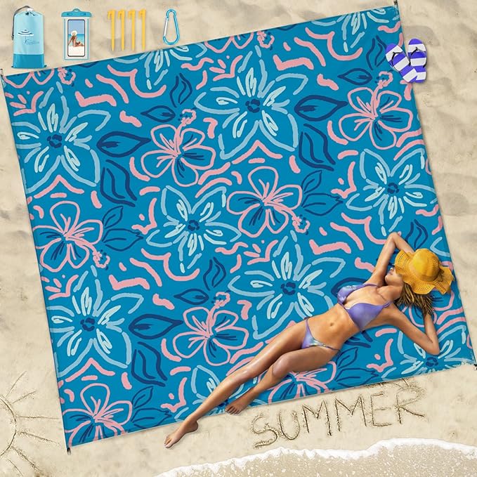 Beach Blanket Sandproof Waterproof 78''×110'' 1-7Adults Oversized,Compact Lightweight Durable Beach Mat for Travel Camping Hiking Picnic Blanket