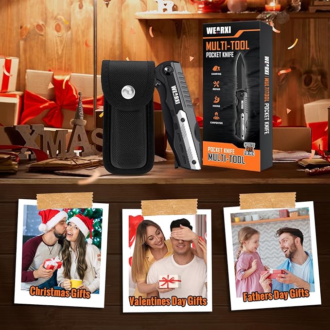 WEARXI Gifts for Men, Multitool Pocket Knife, Stocking Stuffers for Men, Mens Gifts for Christmas, Mens Stocking Stuffers for Adults, Gifts for Men Who Have Everything, Cool Gadgets for Men Dad Gifts
