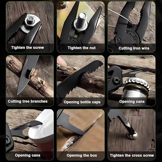 Multitool with Stainless Steel Pliers - Mini Folding Tool for Outdoor Camping, Survival, Portable and Multi-Purpose Use, Vehicle-Mounted Emergency Equipment with Wrench - Black