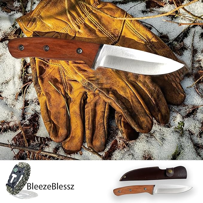 Hunting, Fishing, Camping, Hiking Knife with Leather Sheath