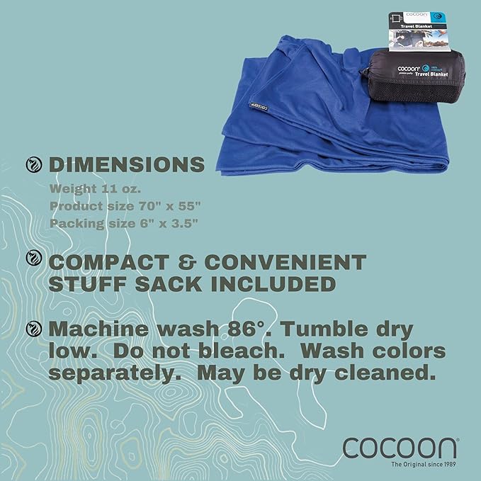 COCOON - Coolmax Travel Blanket | Compact Throw Blanket for Camping and Hiking | Fits in Backpack | Attaches to Luggage | Travel Essential | Fast Drying (Regular 70" x 55")