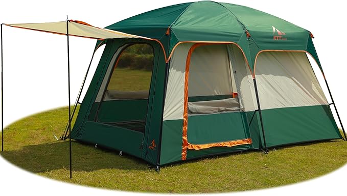 KTT Large Tent 6-8 Person,Family Cabin Tents,Straight Wall,3 Doors and 3 Windows with Mesh,Waterproof,Big Tent for Outdoor,Picnic,Camping,Family,Friends Gathering.……