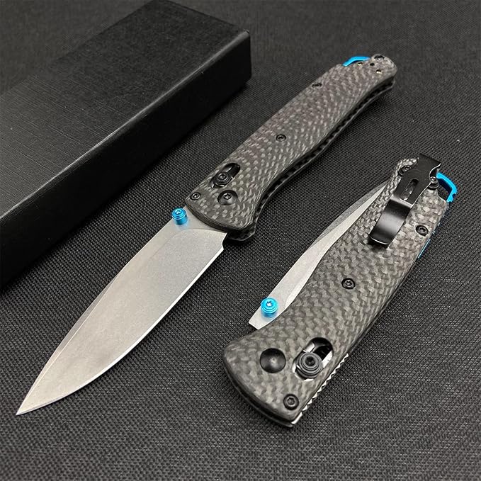 HUAAO EDC Bugout Knife, Axis Lock Knife with 8Cr13MoV Blade, Carbon Fiber Handle, Folding Pocket Knife with Belt Clip for Camping