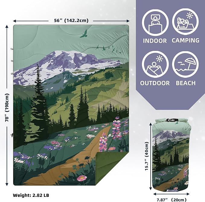 Outdoor Camping Blanket - Puffy Ultralight Packable Blankets for Sleeping, Camp, Travel, Hiking, Stadium, Sherpa Fleece Warm Puffer Portable Camping Quilt, DWR,Machine Washable,56"x 78"