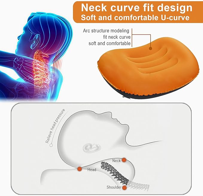 Portable Inflatable Neck Pillow for Outdoor Travel, Camping, Office Naps-Polyester ,Color Available-Simple and Comfortable (16.5 * 12.6 * 4.3in, Orange)