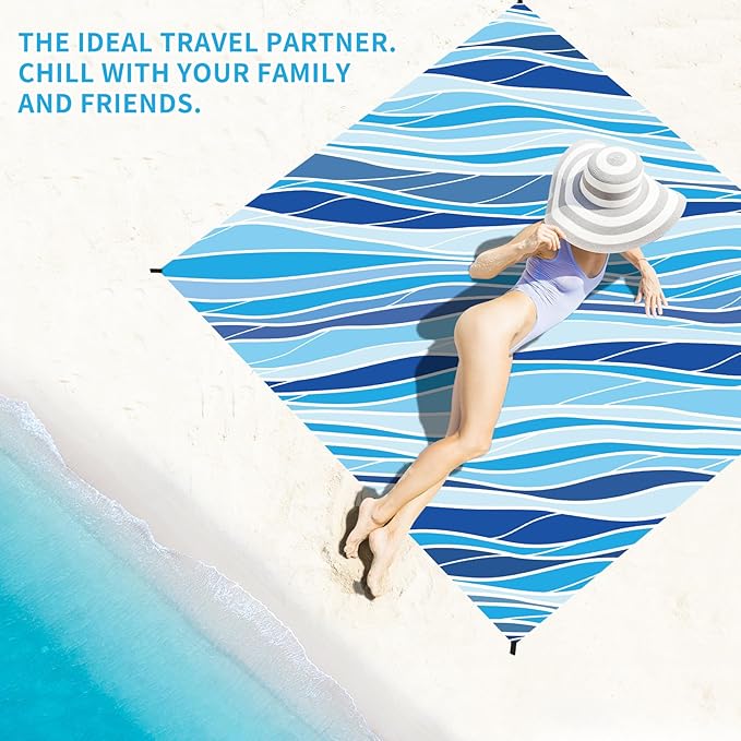 BYDOLL Beach Blanket Sandproof Waterproof 78''×81''1-4 Adults Compact Lightweight Oversized Beach Blanket Large Picnic Mat Beach Blanket for Travel Camping Hiking Picnic