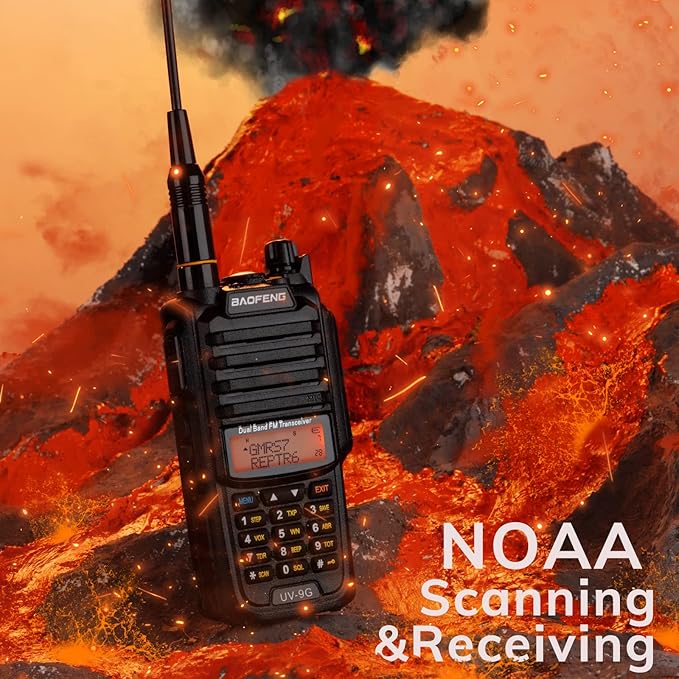 BAOFENG UV-9G GMRS Handheld Radio Waterproof IP67, Two Way Radios Long Range Dual Band NOAA Scanner GMRS Repeater Capable, Support CHIRP, with Two Batteries, 15.5" High Gain Antenna, Programming Cable