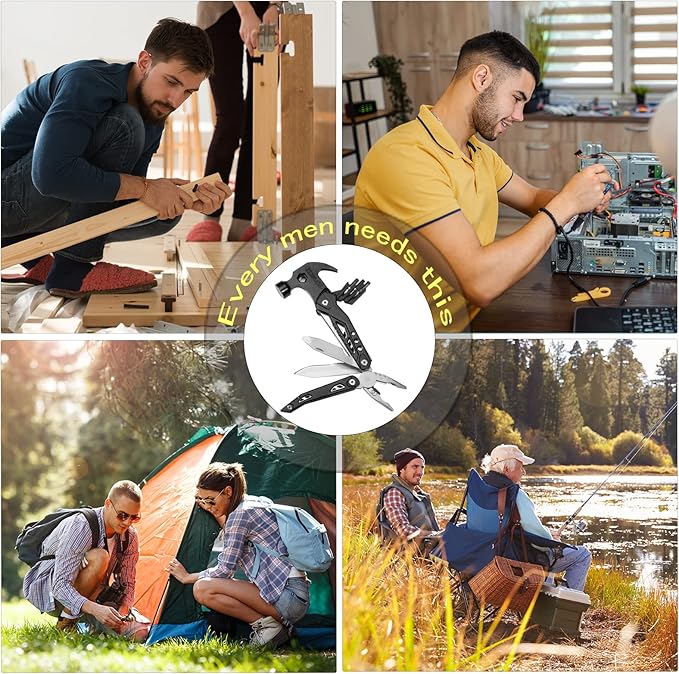 Multitool Hammer Folding Survival Tool: 14 in 1 All One Multi Mini Small Gadget - Camping Hiking Car Multifunctional Stainless Pliers Knife For Men Dad Cool Gifts